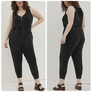 TORRID Love Sick Gray‎ Acid Wash Sleeveless Hooded Jumpsuit Women's Plus Size 1X